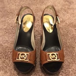 Michael Kors open toe platform sling back wedge